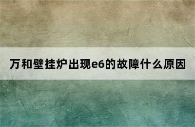 万和壁挂炉出现e6的故障什么原因