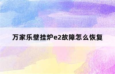 万家乐壁挂炉e2故障怎么恢复