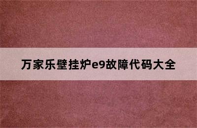 万家乐壁挂炉e9故障代码大全