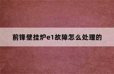 前锋壁挂炉e1故障怎么处理的