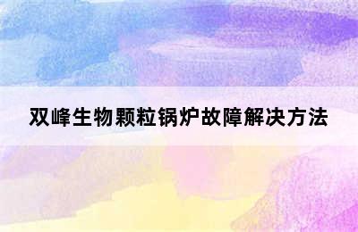 双峰生物颗粒锅炉故障解决方法