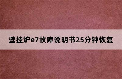 壁挂炉e7故障说明书25分钟恢复