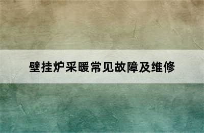 壁挂炉采暖常见故障及维修