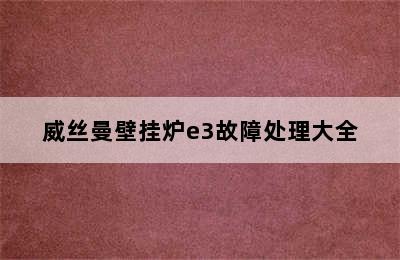 威丝曼壁挂炉e3故障处理大全