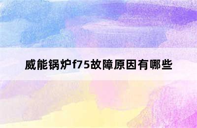 威能锅炉f75故障原因有哪些