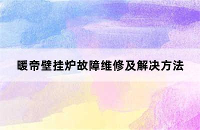 暖帝壁挂炉故障维修及解决方法