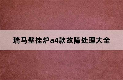 瑞马壁挂炉a4款故障处理大全